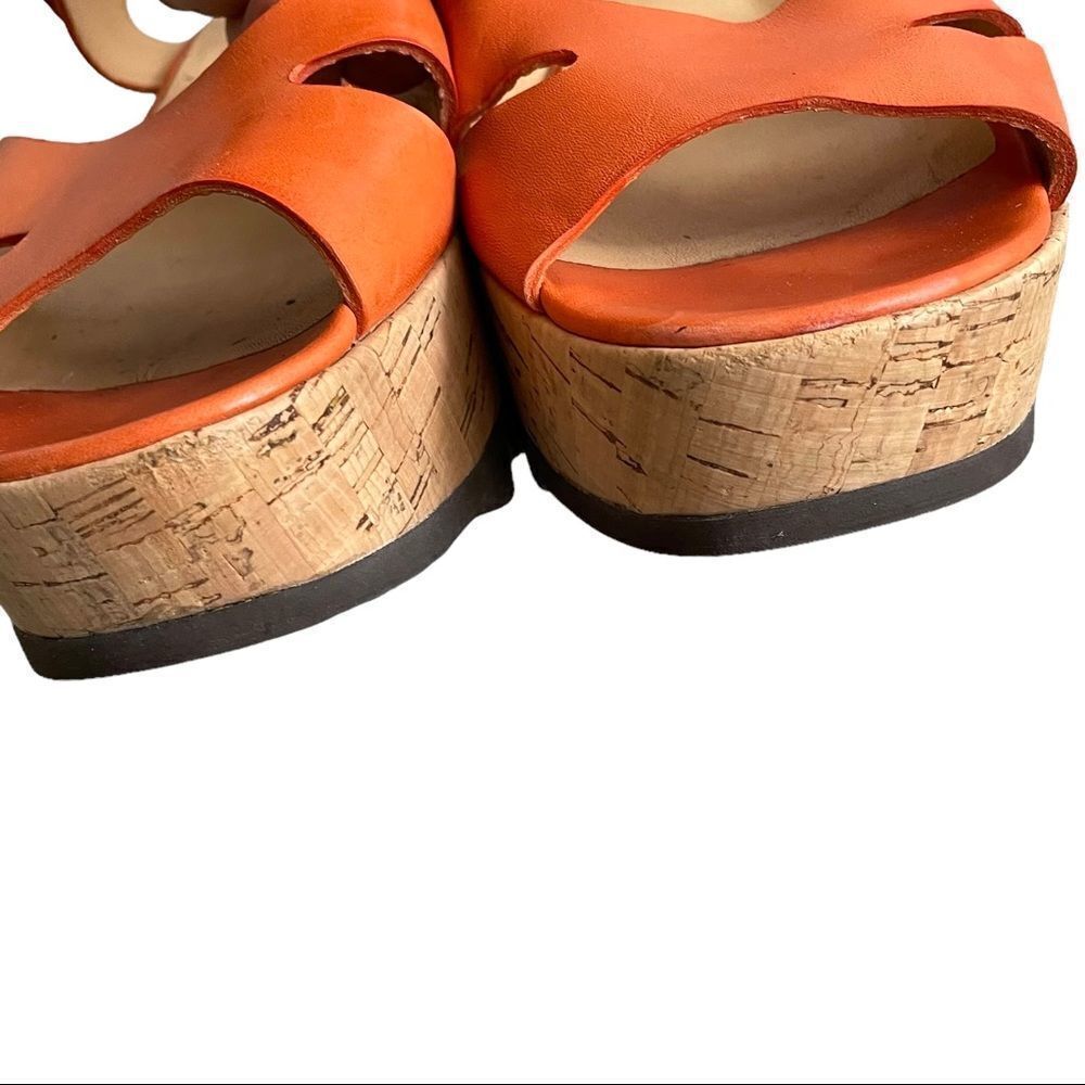 PARLANTI Italy Orange Tan Leather Platform Wedge Sandals 8.5 - Picture 9 of 11